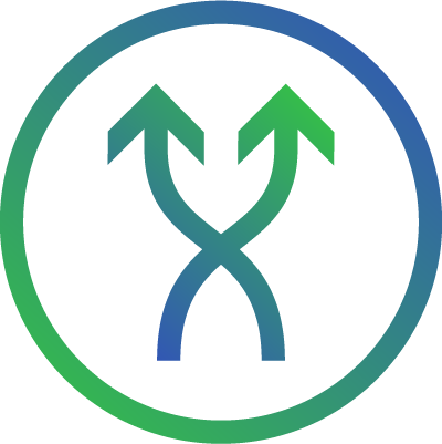 Circular icon with two arrows pointing upwards and crossing over in the middle in an “x” shape
